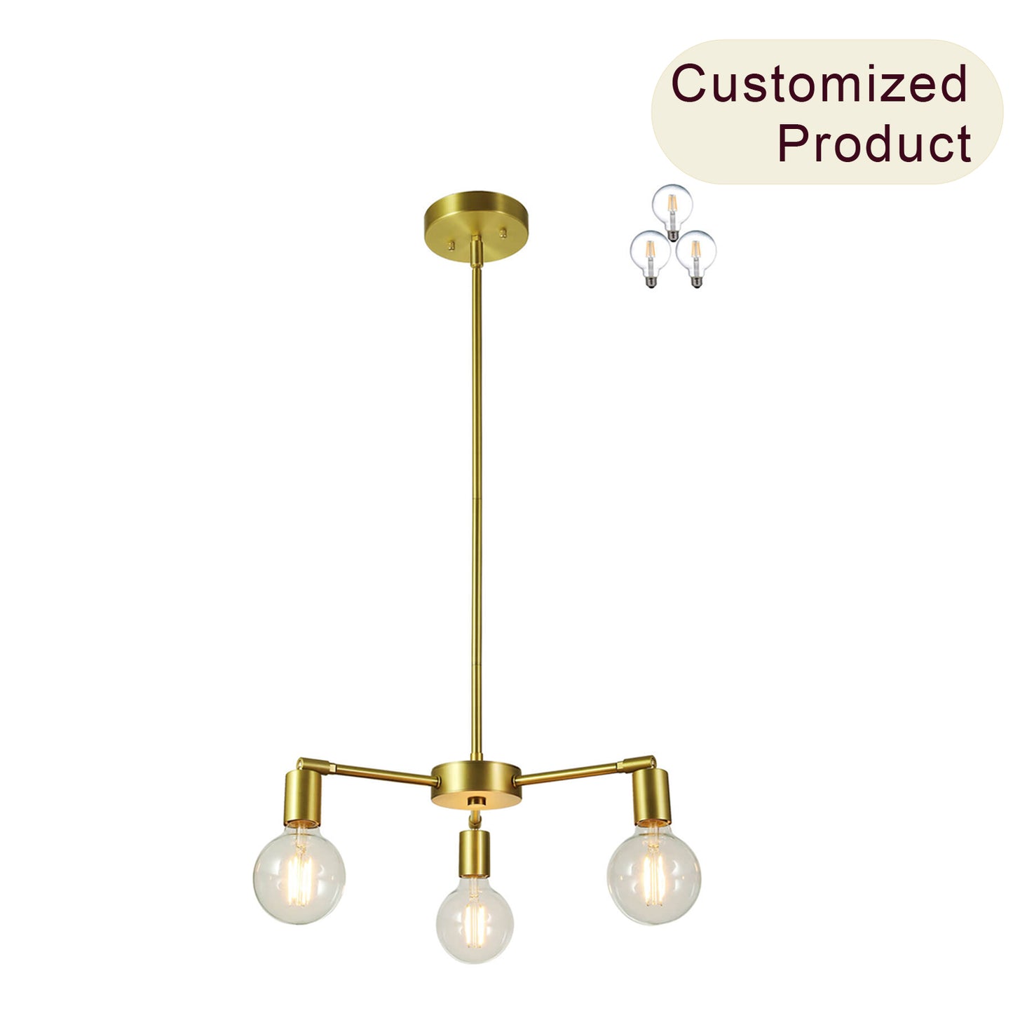 Modern Sputnik Chandelier, 3-Light Pendant Light, Gold with LED Bulbs XB-C1211-3-SB-LED
