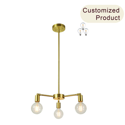 Modern Sputnik Chandelier, 3-Light Pendant Light, Gold with LED Bulbs XB-C1211-3-SB-LED
