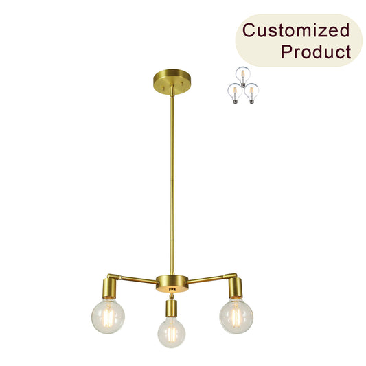 Modern Sputnik Chandelier, 3-Light Pendant Light, Gold with LED Bulbs XB-C1211-3-SB-LED