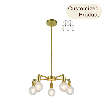 Sputnik Chandelier, 5-Light Brass Pendant with LED Bulbs, Kitchen Dining Room Light XB-C1211-5-SB