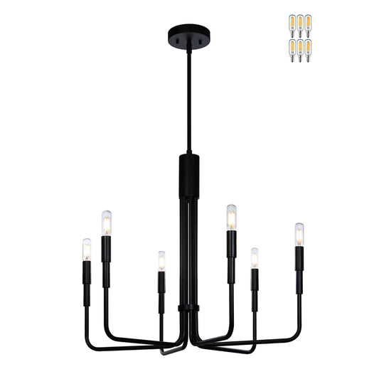 Farmhouse Chandelier, 6-Light Black Pendant Light Fixture for Kitchen Dining Room XB-C1213-6-MBK-1
