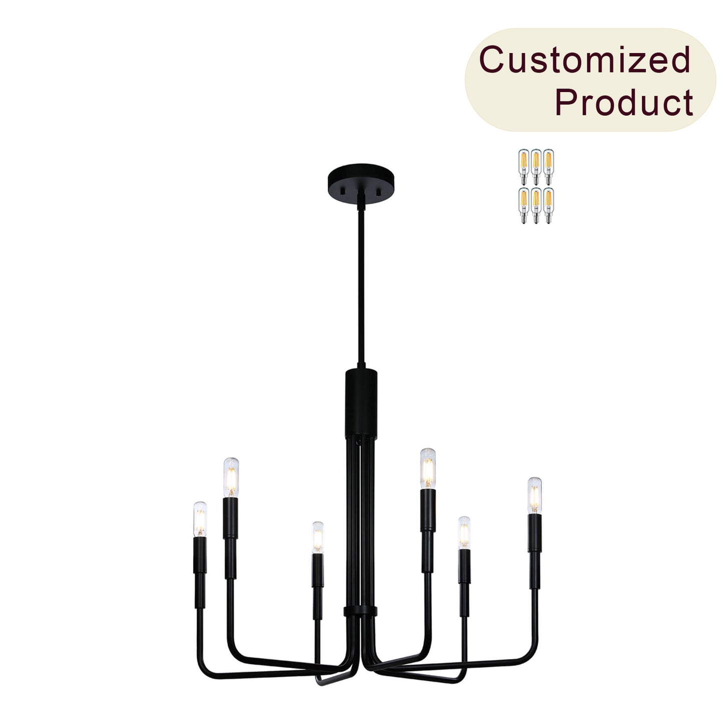 Farmhouse Chandelier, 6-Light Black Pendant Light Fixture for Kitchen Dining Room XB-C1213-6-MBK-1