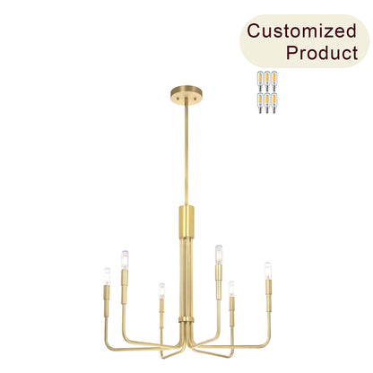 6-Light Chandelier, Brass Pendant Light with LED Bulbs, Living Dining Room Lighting XB-C1213-6-SB
