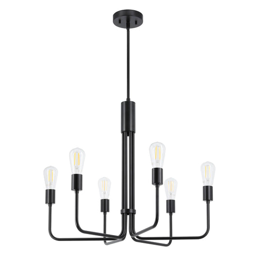 6-Light Chandelier, Black Pendant Ceiling Light, Living and Dining Room Lighting XB-C1234-6-MBK