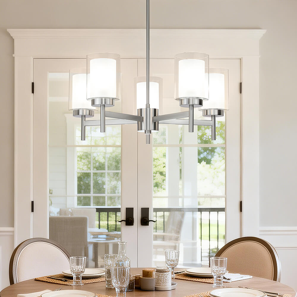 Modern 5 Light Glass Pendant Chandelier - Brushed Nickel XB-C1276-5-BN