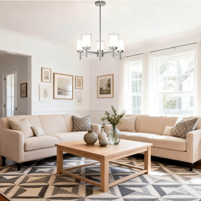 Modern 5 Light Glass Pendant Chandelier - Brushed Nickel XB-C1276-5-BN