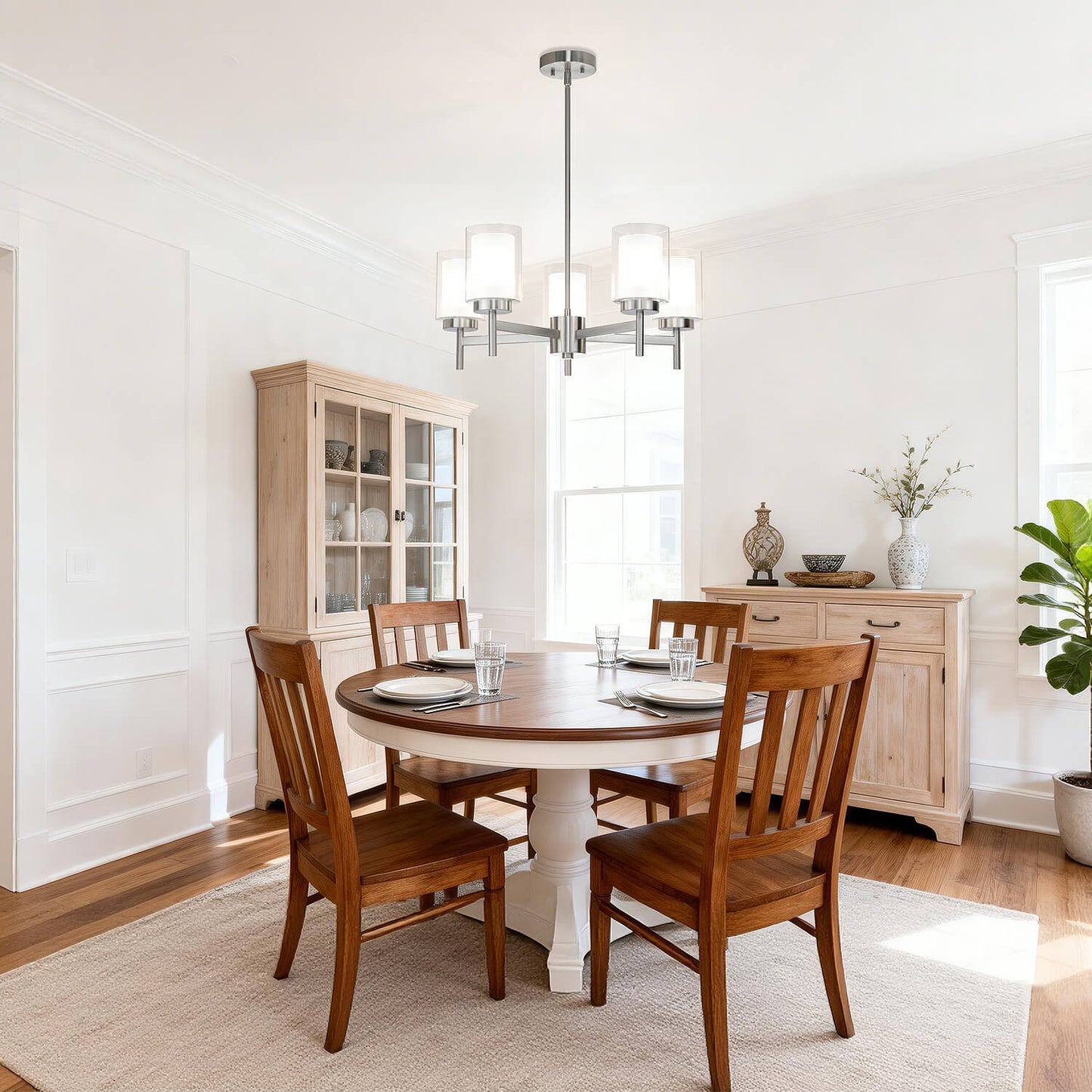 Modern 5 Light Glass Pendant Chandelier - Brushed Nickel XB-C1276-5-BN