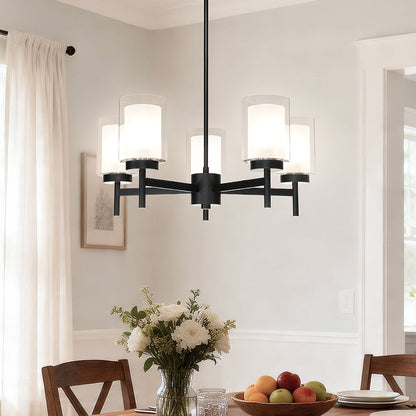 5-Light Black Adjustable Chandelier with Glass for Dining Room XB-C1276-5-MB