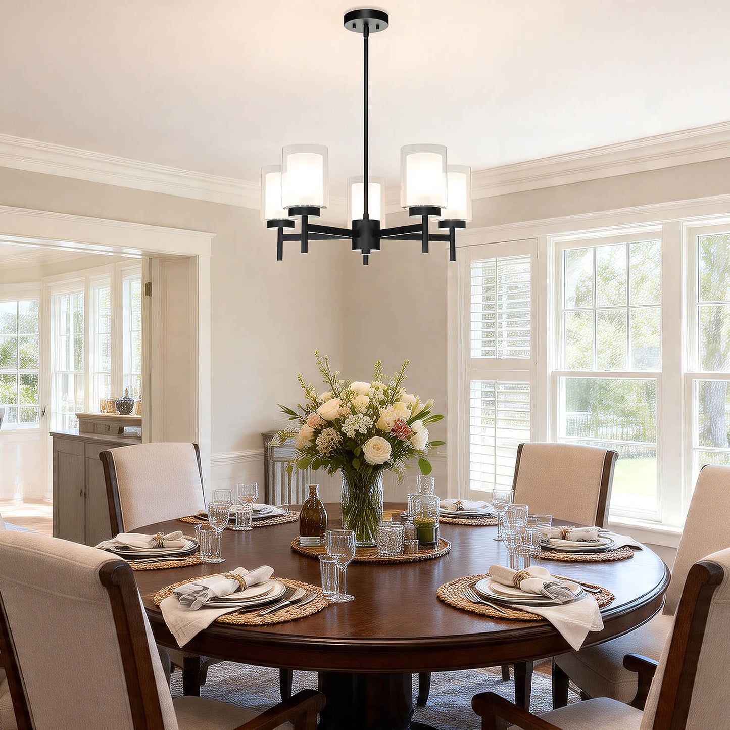 5-Light Black Adjustable Chandelier with Glass for Dining Room XB-C1276-5-MB