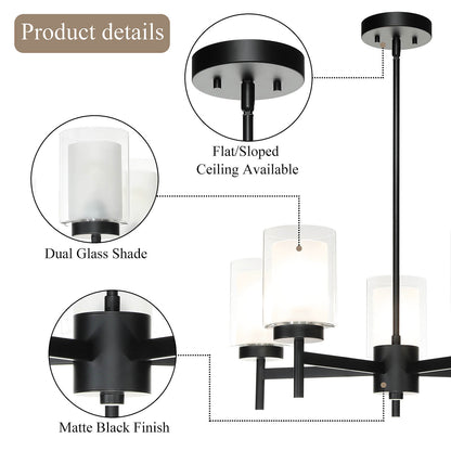 5-Light Black Adjustable Chandelier with Glass for Dining Room XB-C1276-5-MB