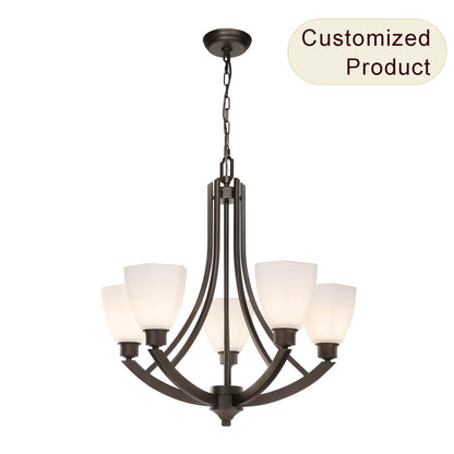 Dark Bronze White Glass Adjustable Iron Chain Pendant Light Kitchen 5-Lights American Retro Metal Vintage Chandelier XB-C361-5-DB