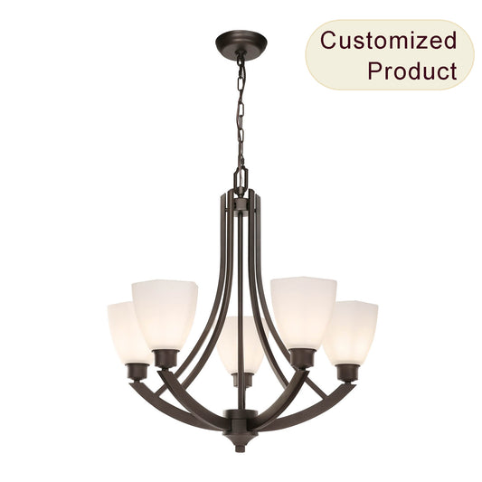 Dark Bronze White Glass Adjustable Iron Chain Pendant Light Kitchen 5-Lights American Retro Metal Vintage Chandelier XB-C361-5-DB