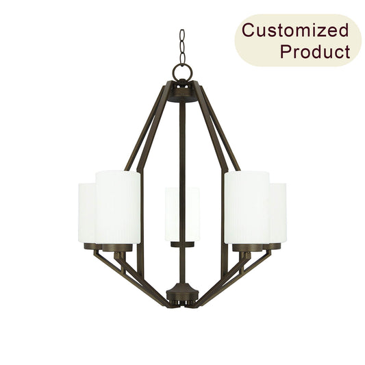 Indoor Decorative Iron Dark Bronze E26 Chain Hanging Ceiling Lamps Chandelier Ceiling Light Glass Pendants Lights for Home XB-C816-5-DB