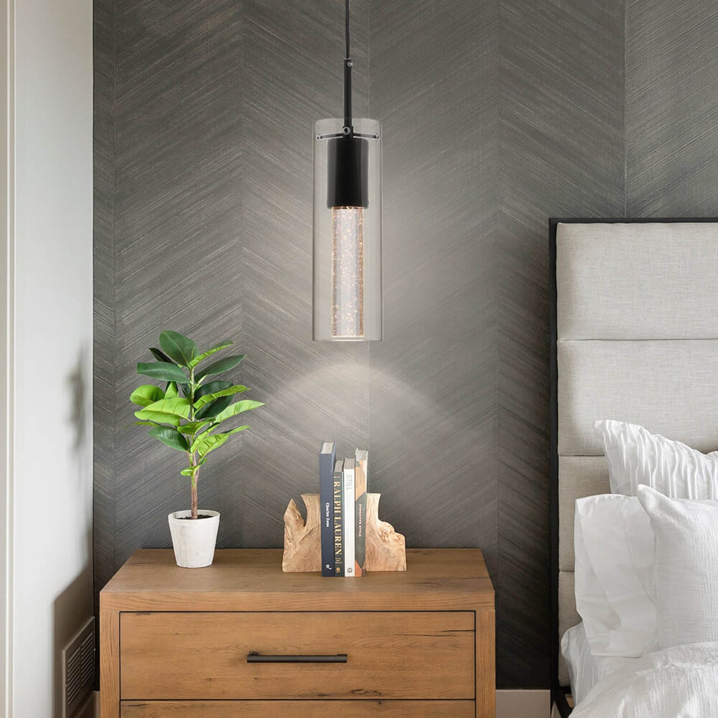 Modern Mini Hanging Pendant Light with LED Bulb & Crystal XB-P1110-MB
