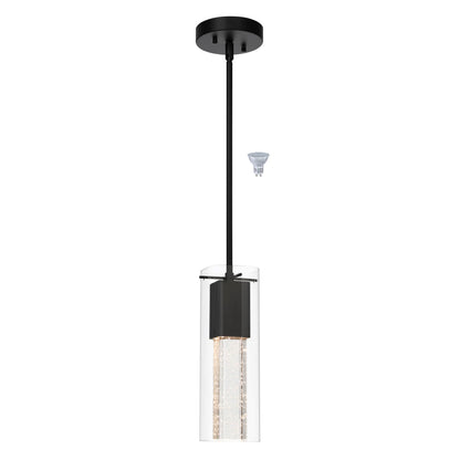 Modern Black Pendant Light with Square Glass Shade & LED Bulb XB-P1110-SQ-MB