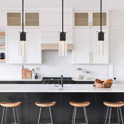Modern Black Pendant Light with Square Glass Shade & LED Bulb XB-P1110-SQ-MB