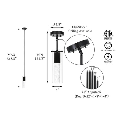 Modern Black Pendant Light with Square Glass Shade & LED Bulb XB-P1110-SQ-MB