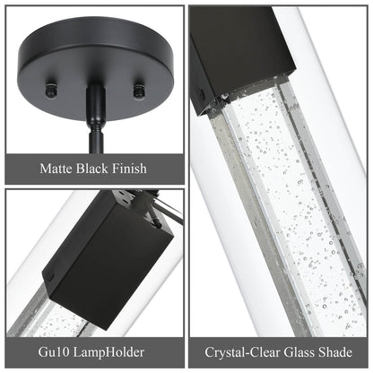 Modern Black Pendant Light with Square Glass Shade & LED Bulb XB-P1110-SQ-MB