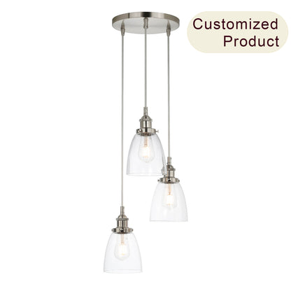 Modern 3-Light Adjustable Glass Pendant Lighting in Brushed Nickel XB-P1160-3-CL-BN