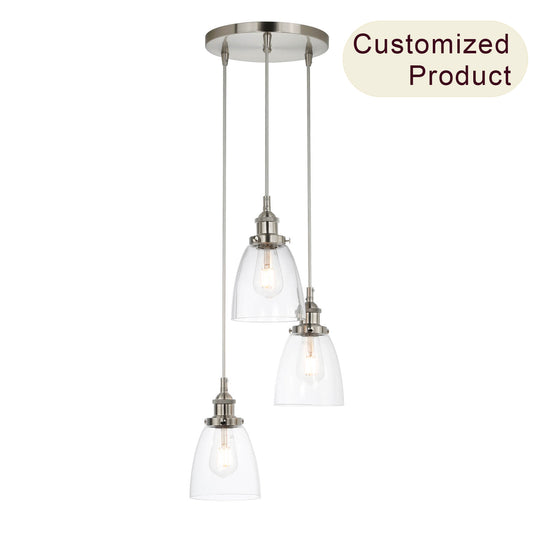 Modern 3-Light Adjustable Glass Pendant Lighting in Brushed Nickel XB-P1160-3-CL-BN