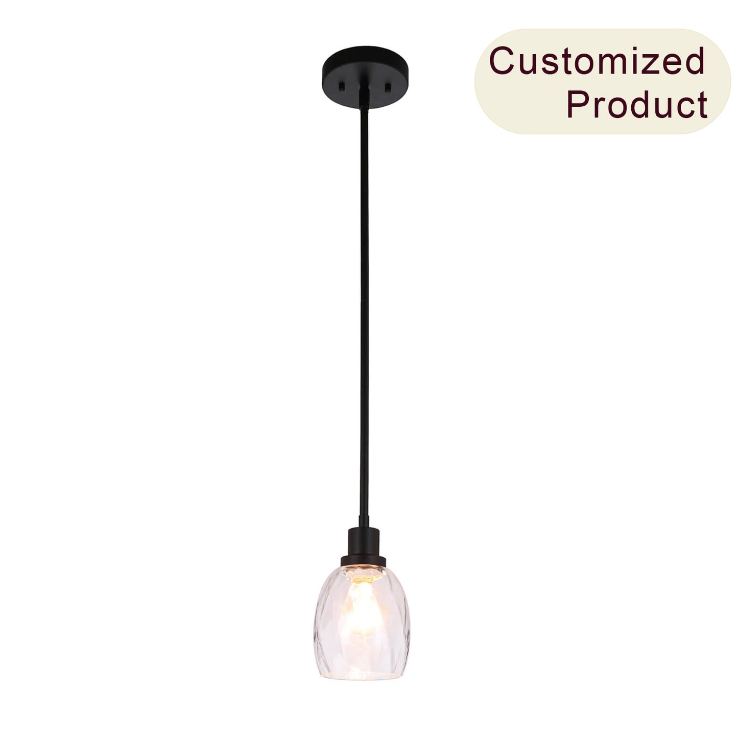 Modern Mini Pendant Light, Clear Glass Shade, Matte Black Finish, Adjustable Height XB-P1210-MBK