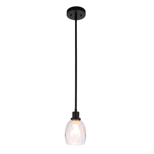 Modern Mini Pendant Light, Clear Glass Shade, Matte Black Finish, Adjustable Height XB-P1210-MBK