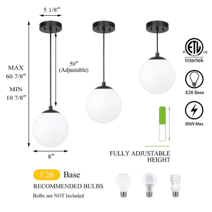 Modern Adjustable Globe Pendant Light in Matte Black Finish XB-P1211-MBK