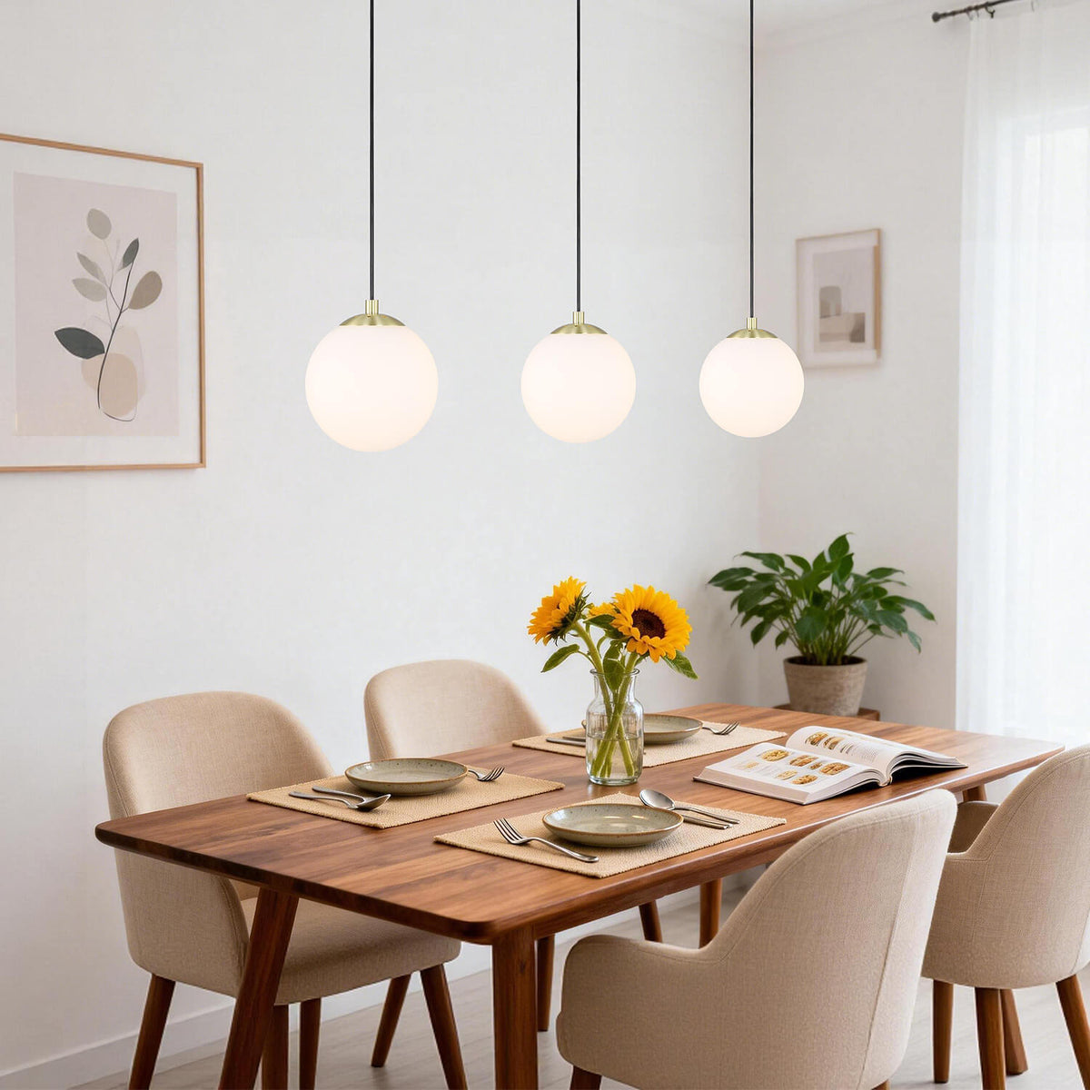 Modern Globe Pendant Light, Kitchen Hanging Ceiling Light, Satin Brass Finish, Adjustable Height XB-P1211-SB
