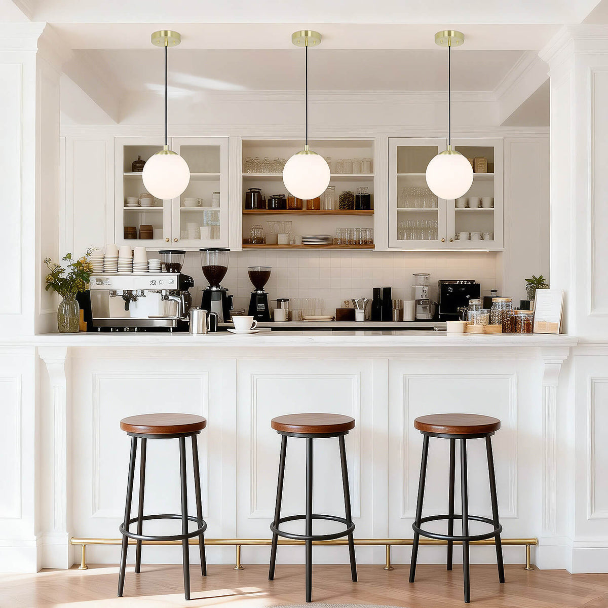 Modern Globe Pendant Light, Kitchen Hanging Ceiling Light, Satin Brass Finish, Adjustable Height XB-P1211-SB