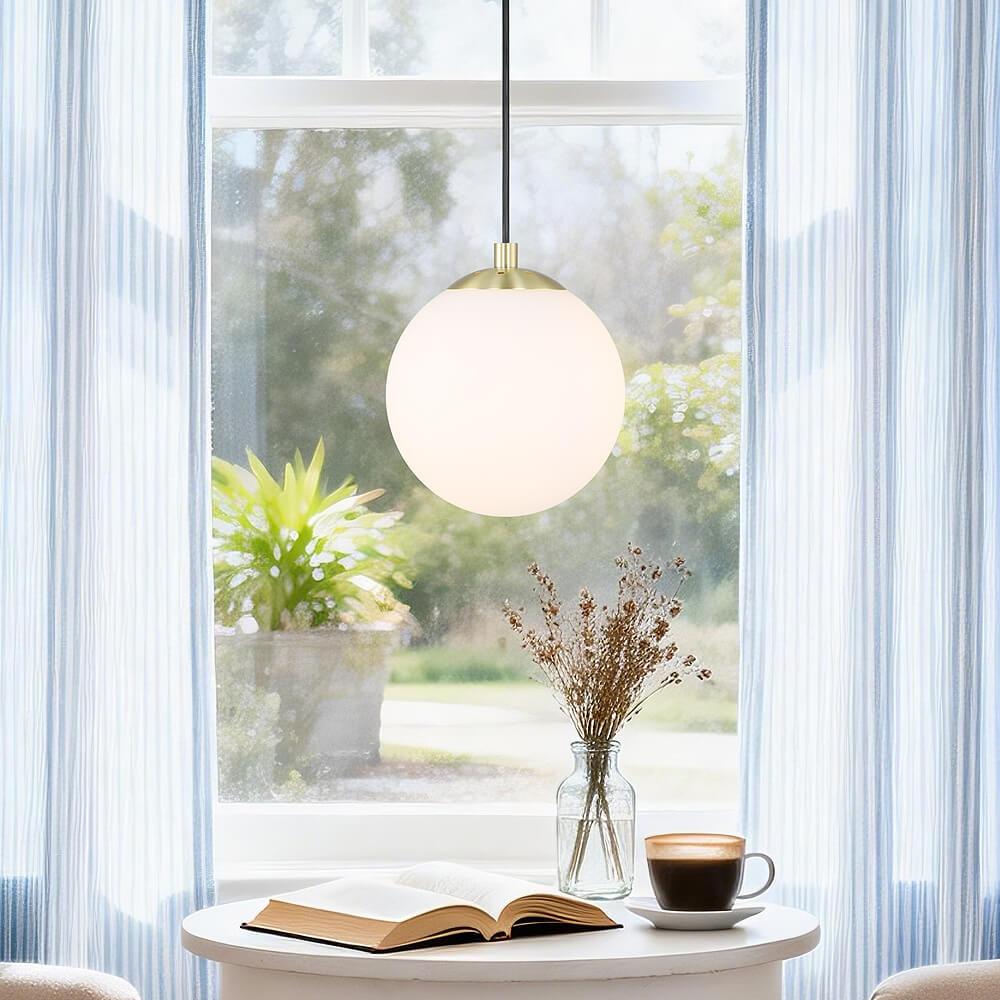 Modern Globe Pendant Light, Kitchen Hanging Ceiling Light, Satin Brass Finish, Adjustable Height XB-P1211-SB