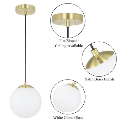 Modern Globe Pendant Light, Kitchen Hanging Ceiling Light, Satin Brass Finish, Adjustable Height XB-P1211-SB