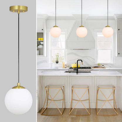 Modern Globe Pendant Light, Kitchen Hanging Ceiling Light, Satin Brass Finish, Adjustable Height XB-P1211-SB