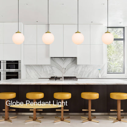 Modern Globe Pendant Light, Kitchen Hanging Ceiling Light, Satin Brass Finish, Adjustable Height XB-P1211-SB