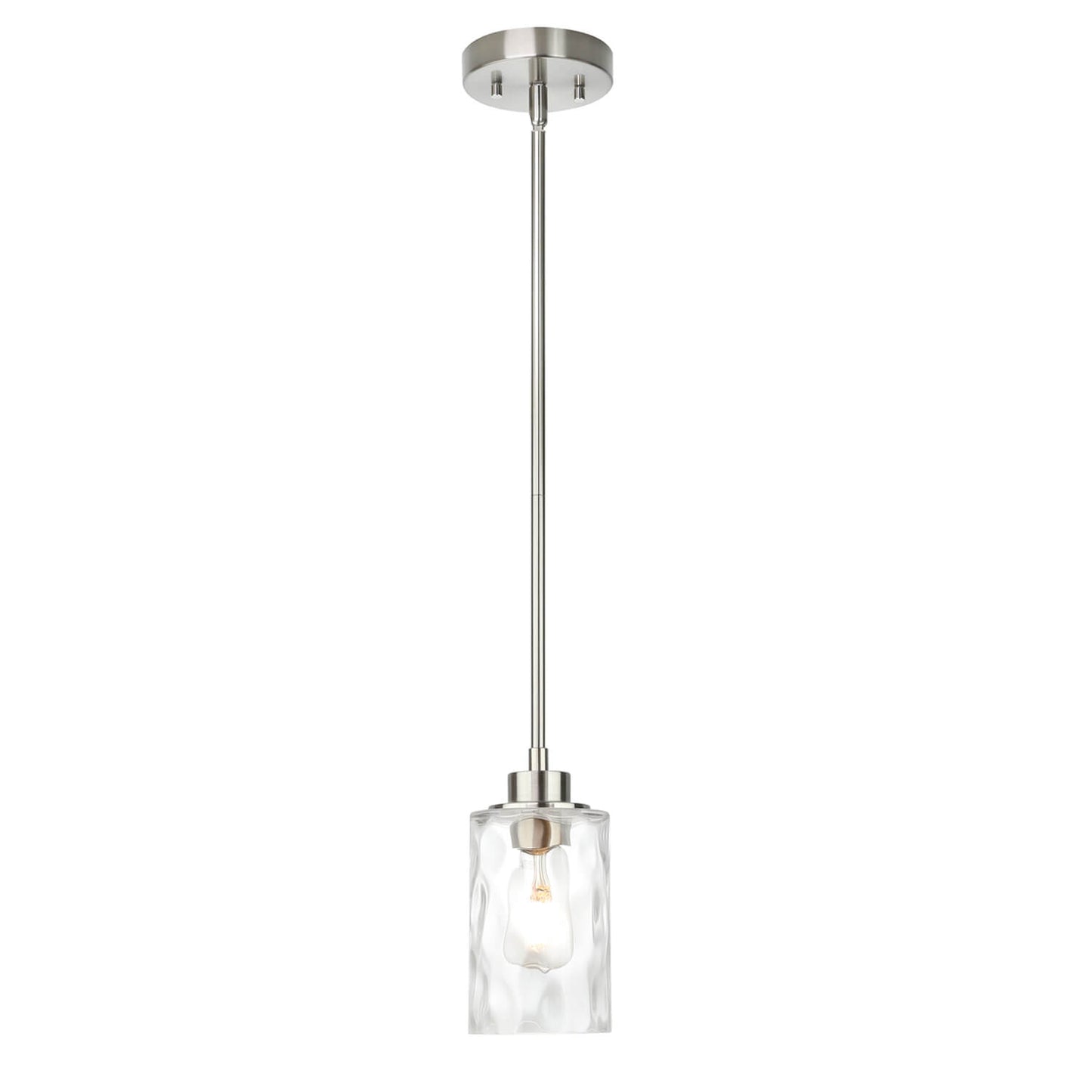 Modern Mini Pendant Light with Clear Hammered Glass Shade, Brushed Nickel XB-P1227-BN