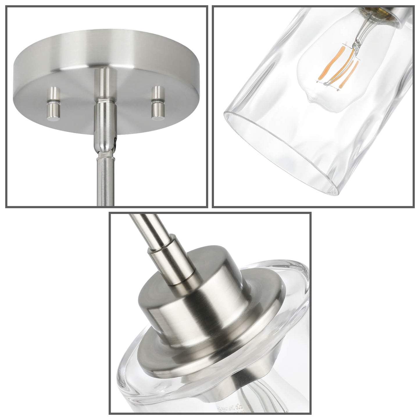 Modern Mini Pendant Light with Clear Hammered Glass Shade, Brushed Nickel XB-P1227-BN