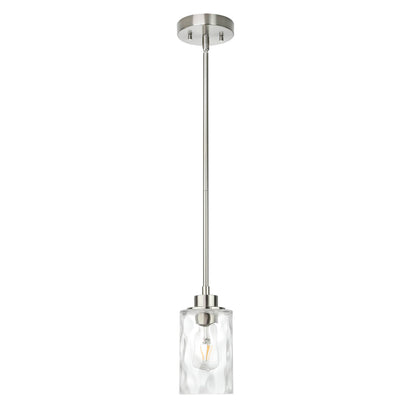 Modern Mini Pendant Light with Clear Hammered Glass Shade, Brushed Nickel XB-P1227-BN