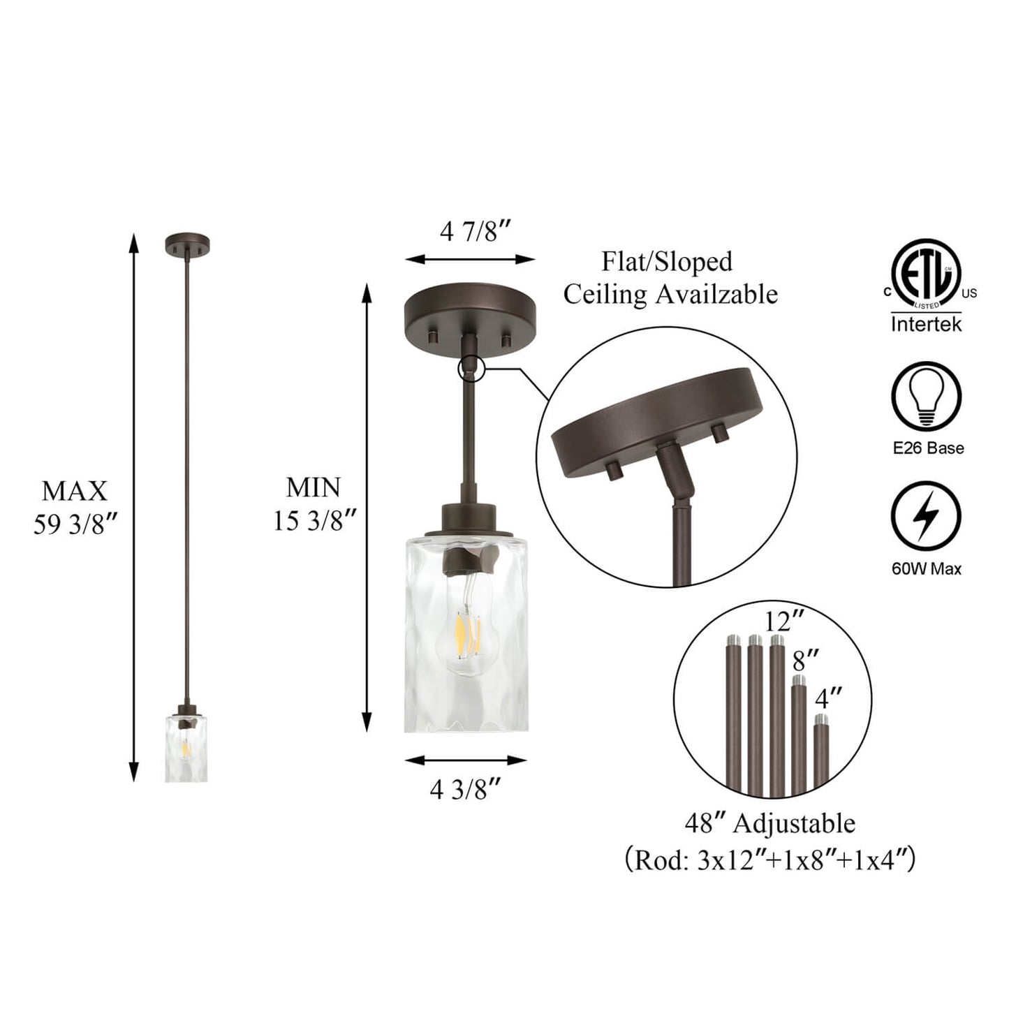 Glass Mini Pendant Light - Modern Kitchen Ceiling Light XB-P1227-DB