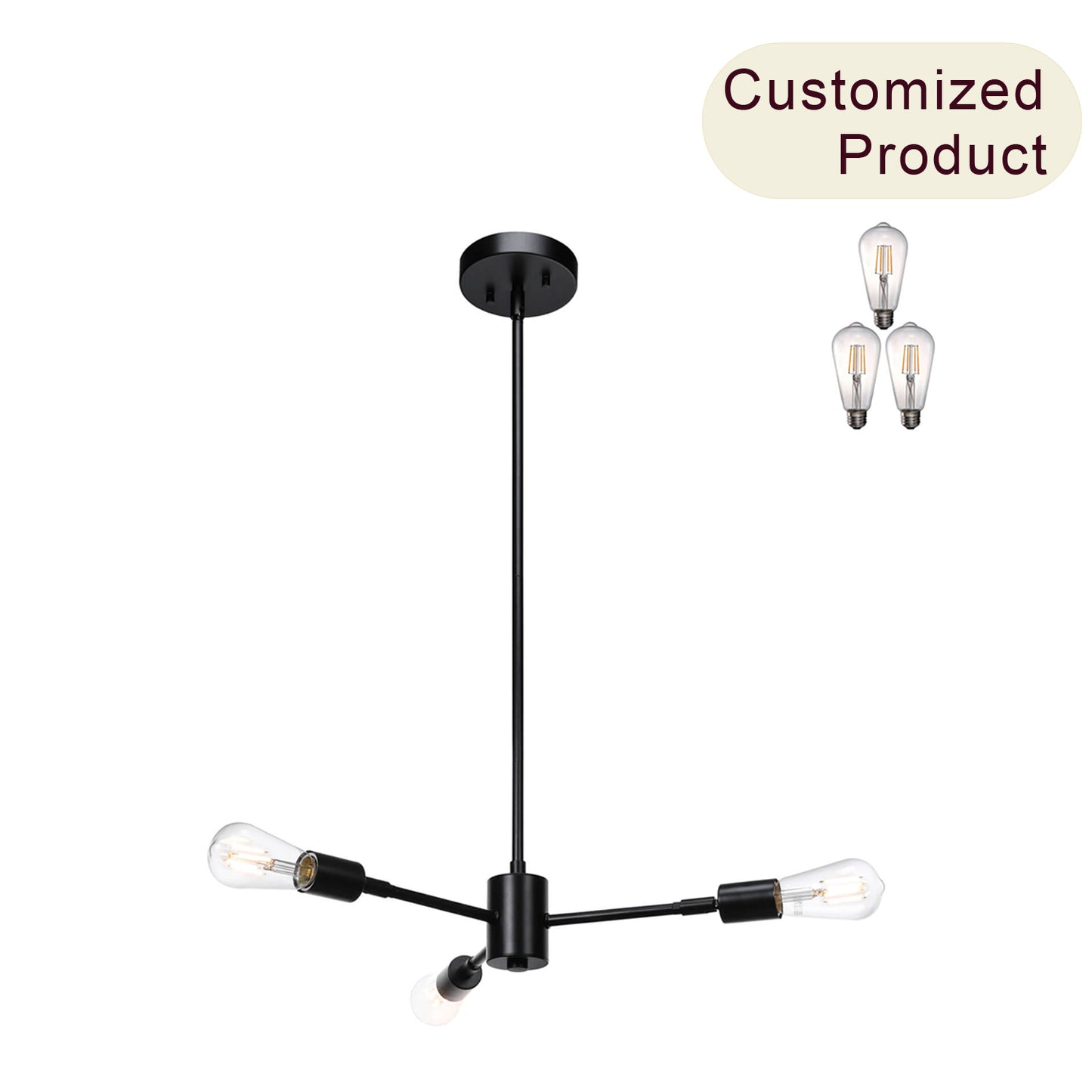 Sputnik Chandelier, 3-Light Industrial Black Pendant Light with LED Bulbs XB-P1245-3-MBK-LED