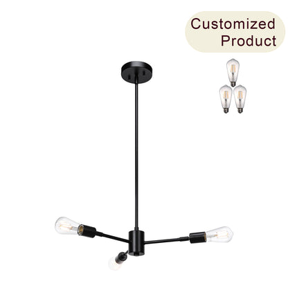 Sputnik Chandelier, 3-Light Industrial Black Pendant Light with LED Bulbs XB-P1245-3-MBK-LED