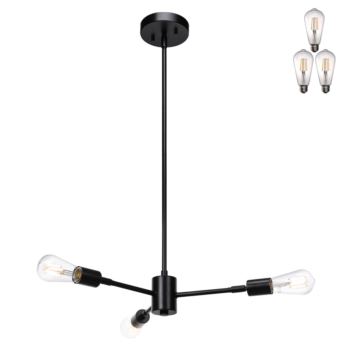 Sputnik Chandelier, 3-Light Industrial Black Pendant Light with LED Bulbs XB-P1245-3-MBK-LED