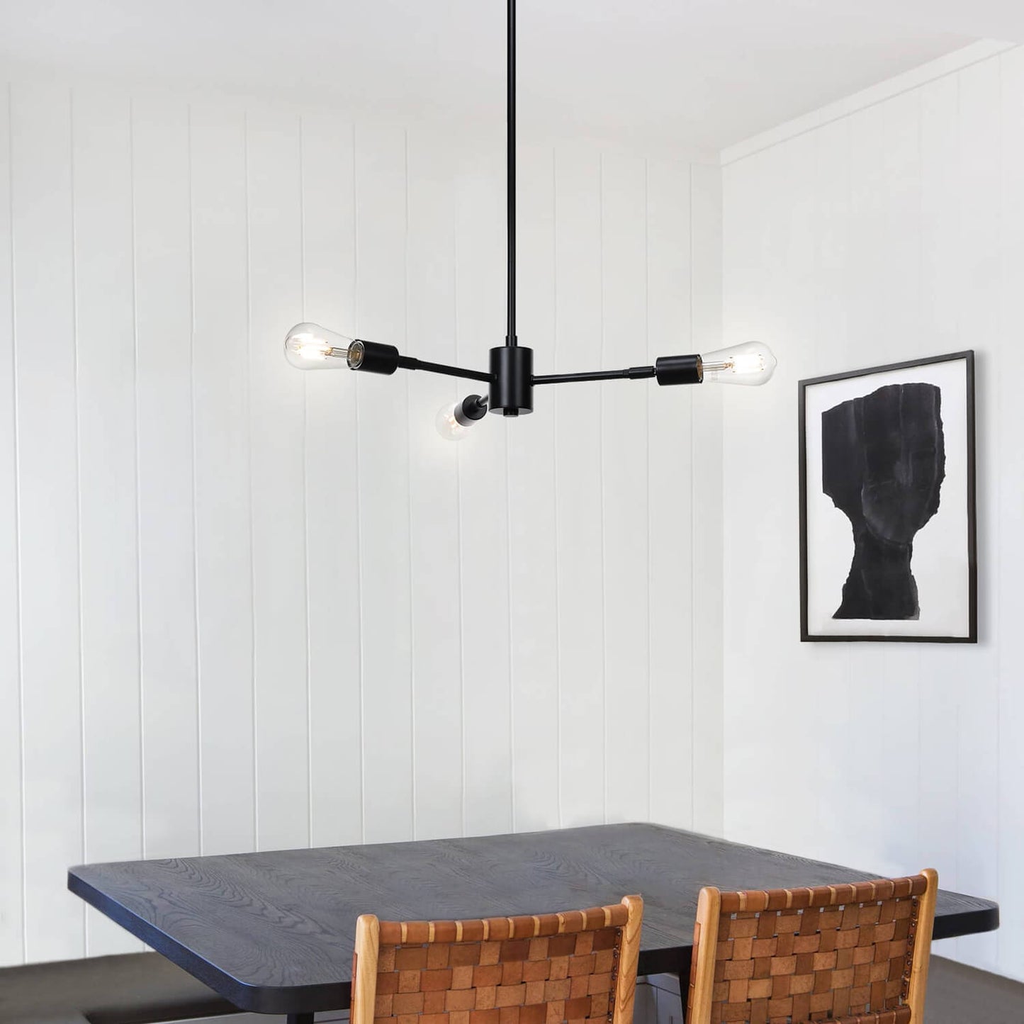 Sputnik Chandelier, 3-Light Industrial Black Pendant Light with LED Bulbs XB-P1245-3-MBK-LED