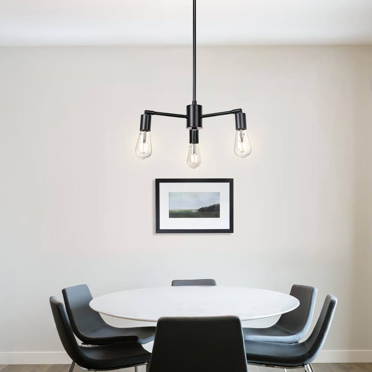 Sputnik Chandelier, 3-Light Industrial Black Pendant Light with LED Bulbs XB-P1245-3-MBK-LED