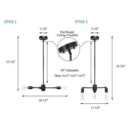 Sputnik Chandelier, 3-Light Industrial Black Pendant Light with LED Bulbs XB-P1245-3-MBK-LED