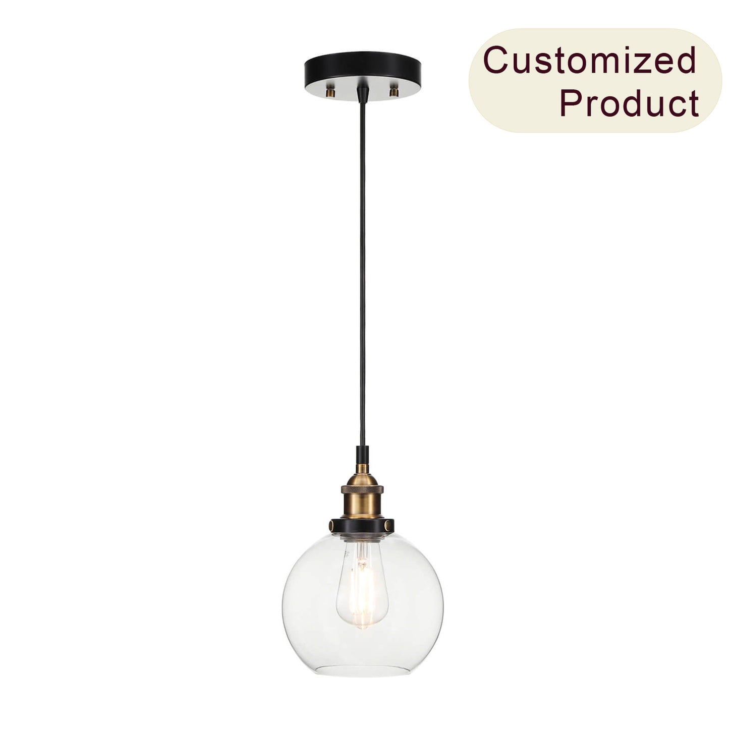 Glass Pendant Light, Industrial Kitchen Ceiling Lamp, Adjustable Height, Antique Brass XB-P1256-AB