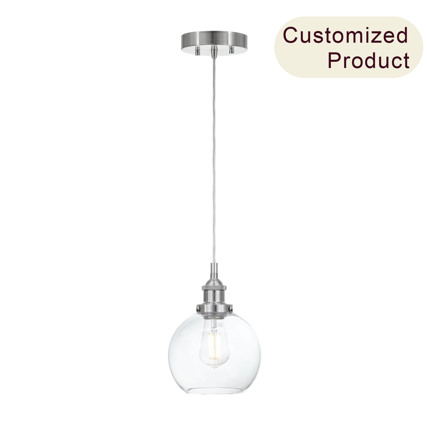 Modern Glass Pendant Light, Single Kitchen Hanging Ceiling Fixture, Brushed Nickel XB-P1256-BN