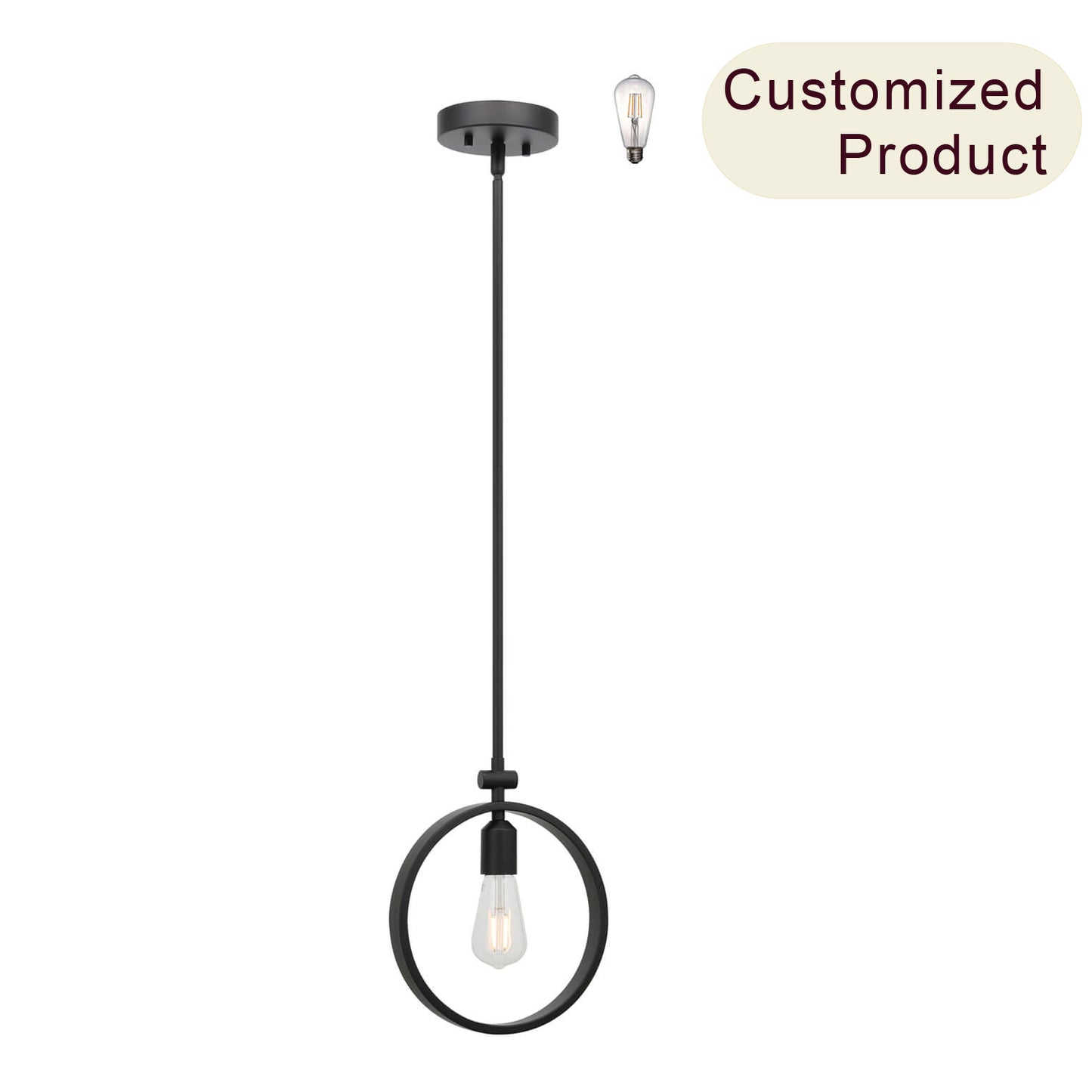 Adjustablel Black Metal Hoop Pendant Light with LED Bulb XB-P1269-MB-LED