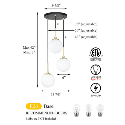 Modern Black Brass Pendant Light Fixture XB-P1304-3-MB