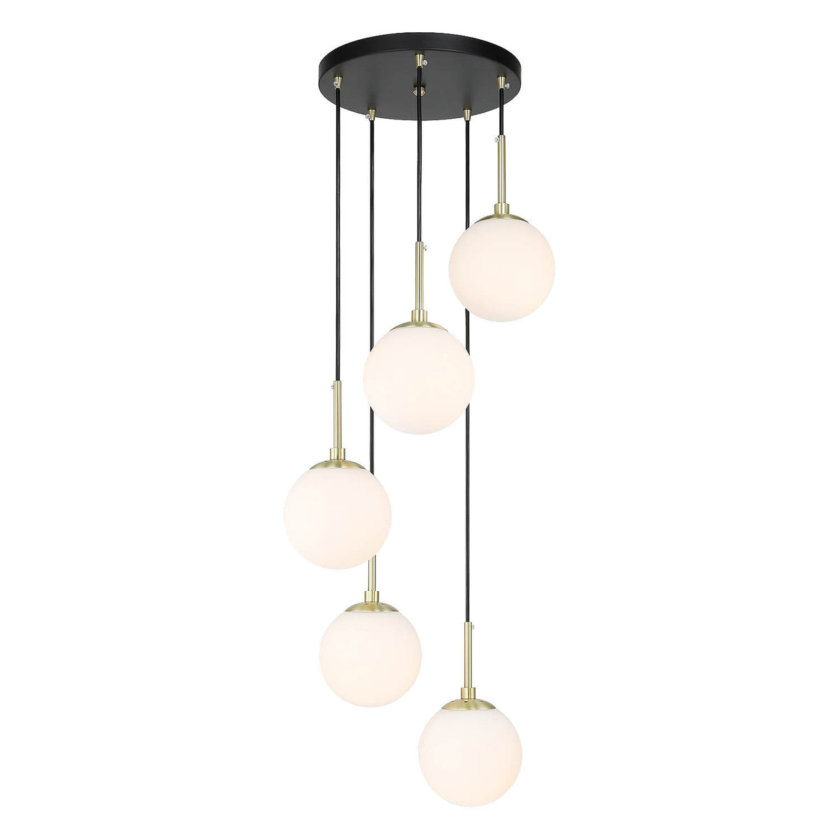 Modern 5-Light Black Brass Globe Cluster Pendant Light XB-P1304-5-MB