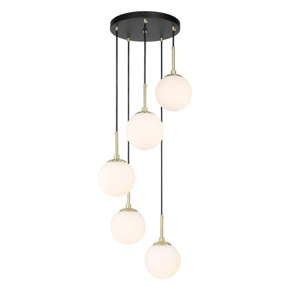 Modern 5-Light Black Brass Globe Cluster Pendant Light XB-P1304-5-MB