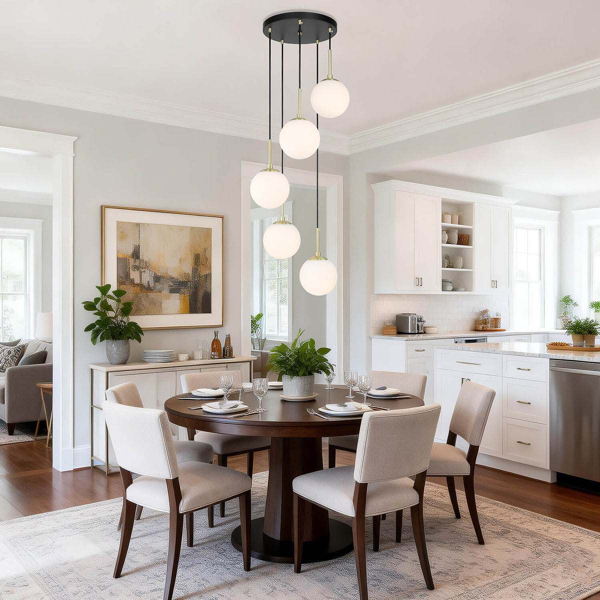 Modern 5-Light Black Brass Globe Cluster Pendant Light XB-P1304-5-MB